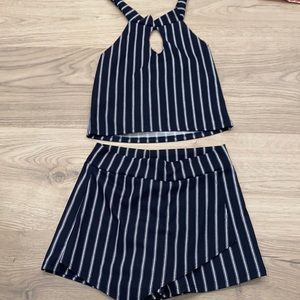 Striped Navy Halter Top and Envelope Shorts Set